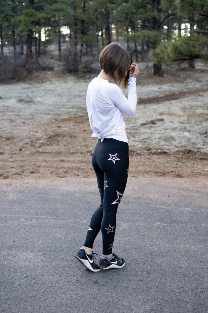 Workout leggings with rose gold stars